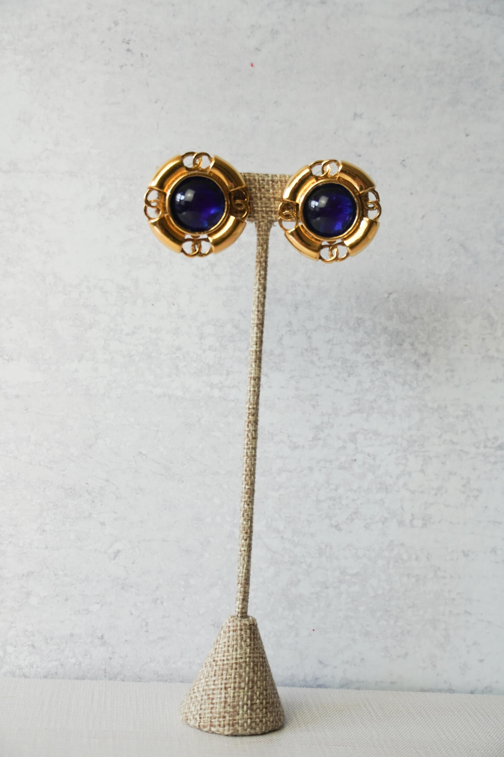 Vintage Chanel Blue Gripoix CC Cutout Earrings - Vala Lavande Vintage